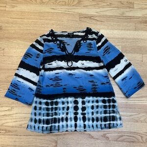 Nicole Miller Blue and Black Abstract Top